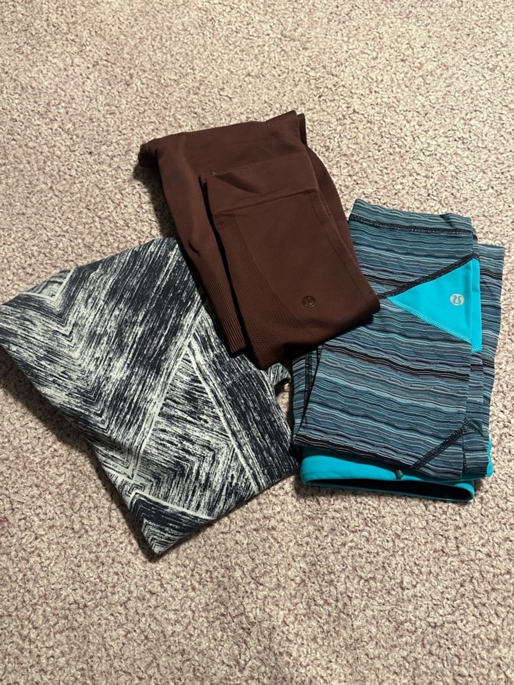 lululemon athletica Teal, Maroon & Black Patterned Leggings Trio
